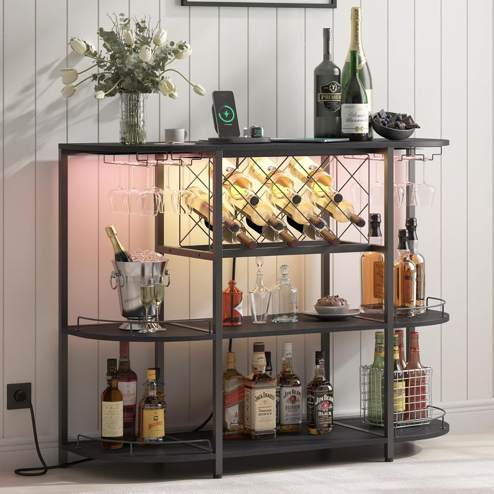 Coffee & Tea Garden Lincoln Menu - Black 3-Tier Coffee Table with Wine