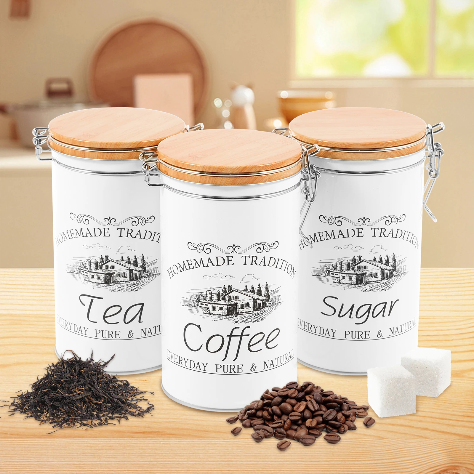 Coffee Tea And Sugar Canister Set - 3Pcs/Set Tea Coffee Sugar Canisters Metal