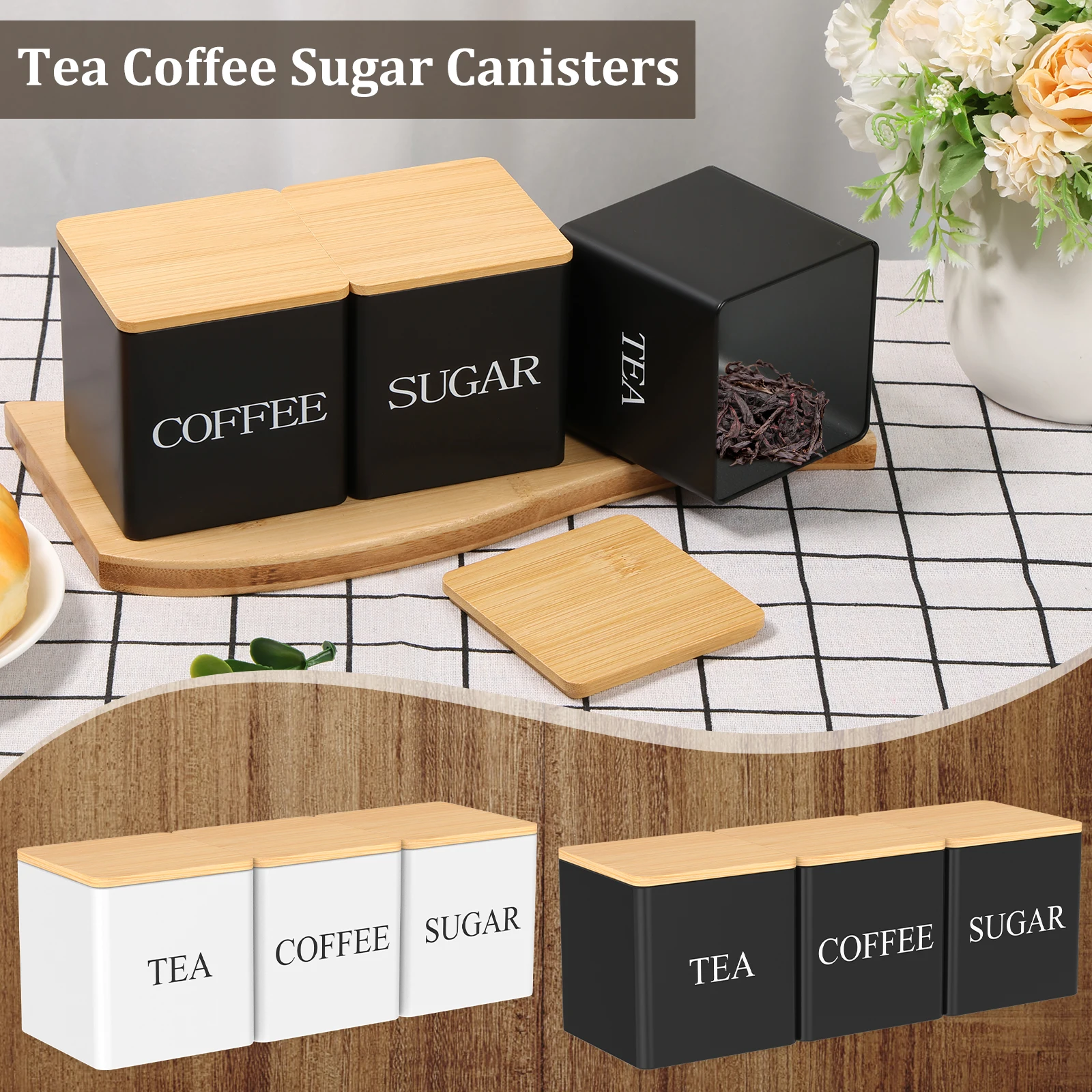 Coffee Tea And Sugar Canister Set - 3Pcs Set 500ml Tea Sugar Coffee