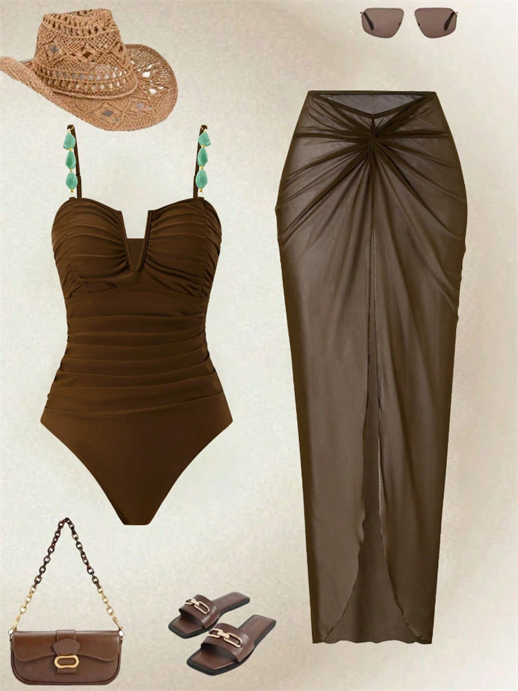 Coffee Tea Weight Loss - Vintage Coffee Mesh Long Skirt Swimwear