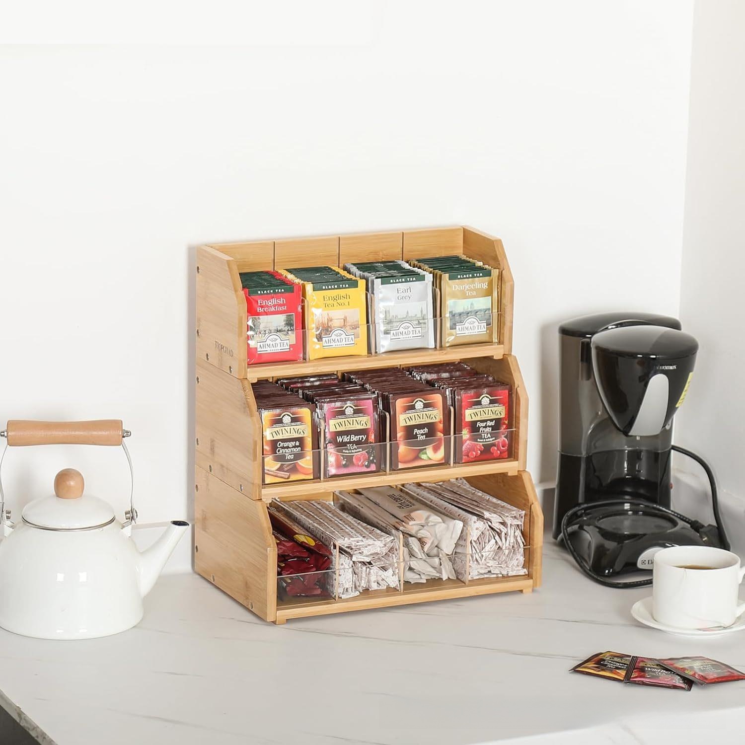 Coffee Tea Box - Bamboo Tea Bag Storage Box Three-layer