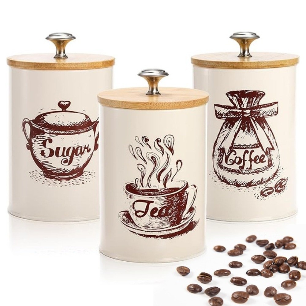 3pcs Metal Coffee Canister Set - đánh giá và giá Coffee Tea And Sugar Canister Set
