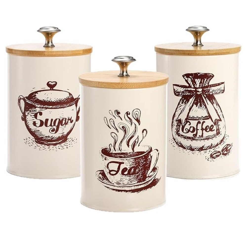 3pcs Metal Coffee Canister Set - đánh giá và giá Coffee Tea And Sugar Canister Set