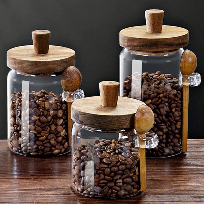 ABJI-Glass Jar With Wooden Lid - đánh giá và giá Coffee Tea And Sugar Canister Set