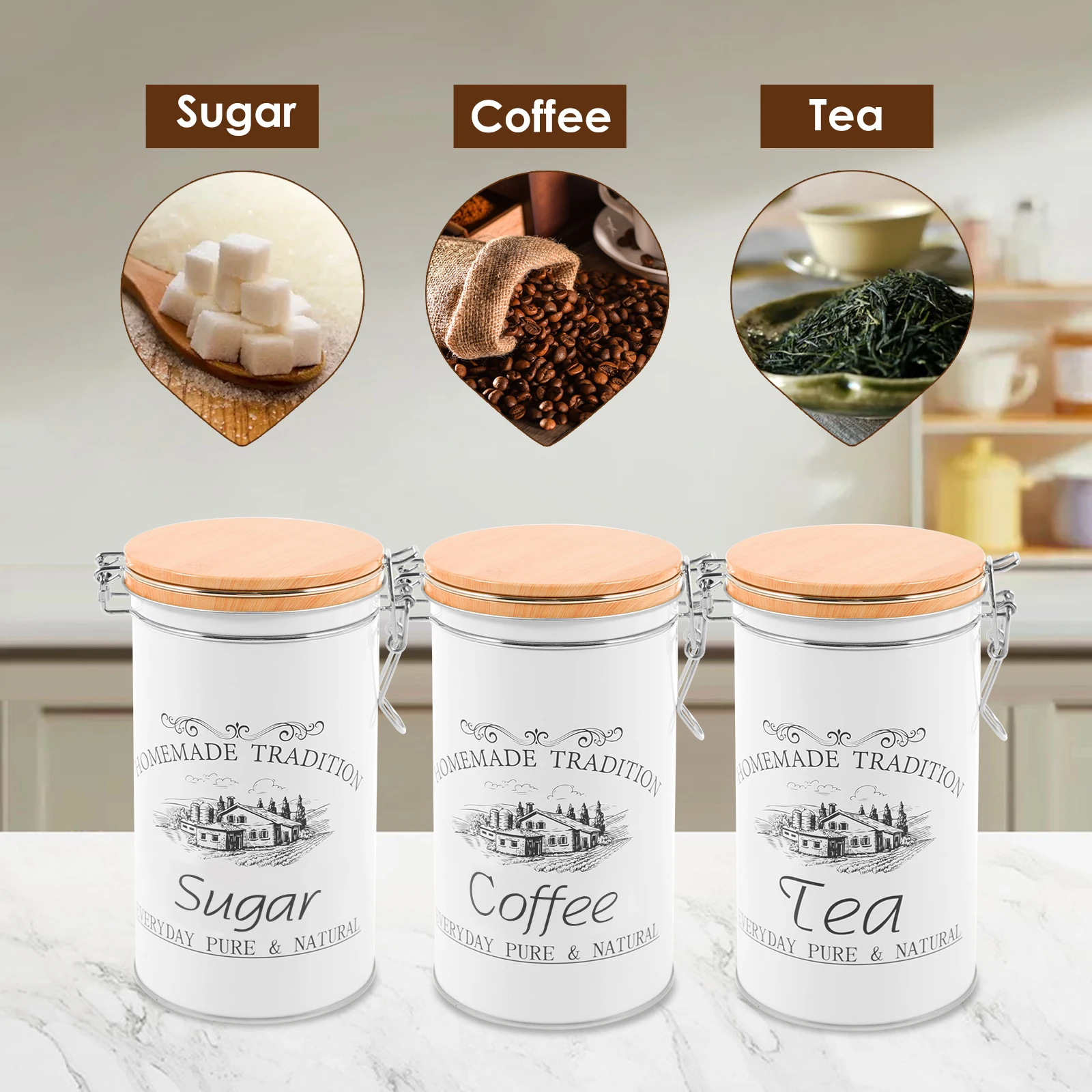3Pcs/Set Tea Coffee Sugar Cani - đánh giá và giá Coffee Tea And Sugar Canister Set