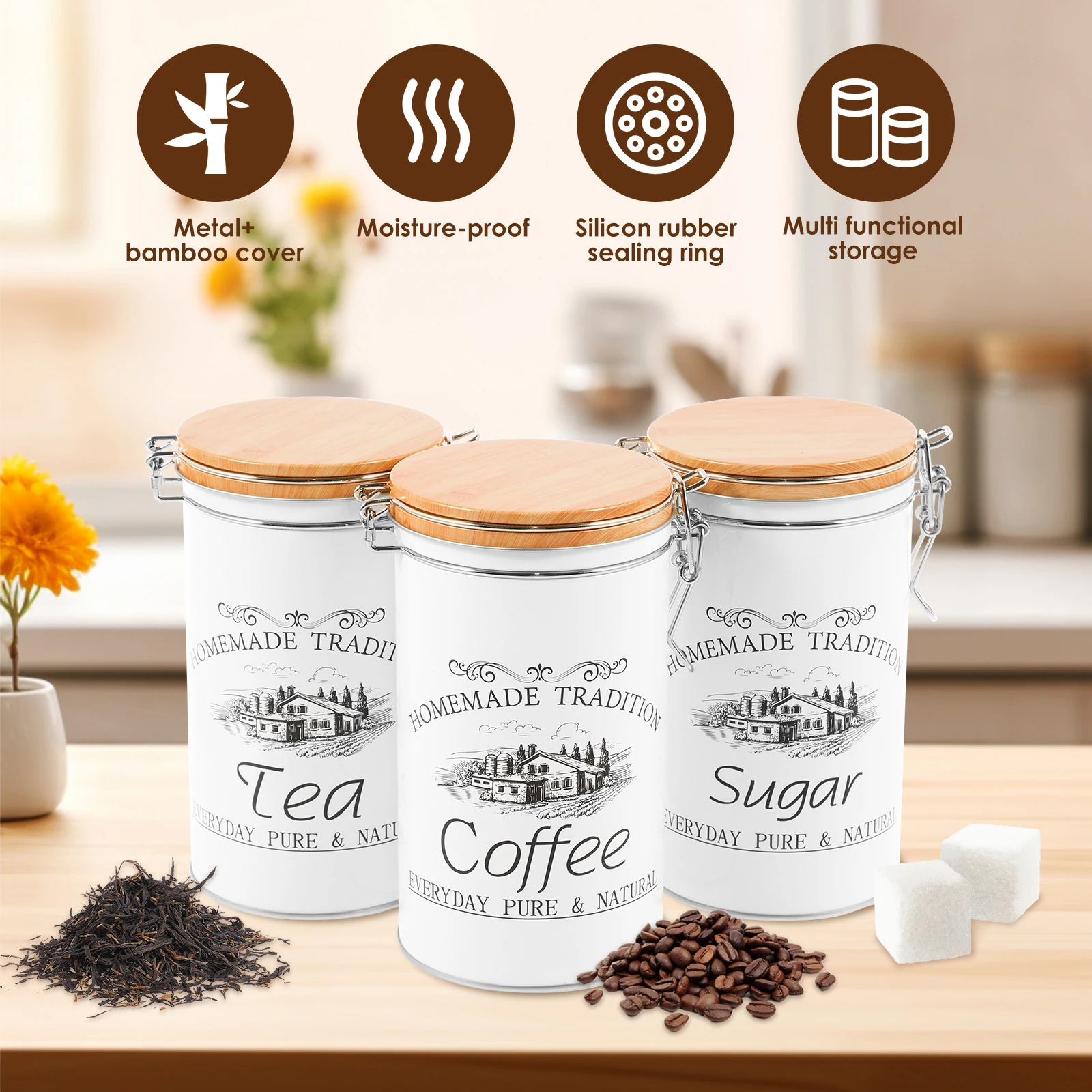3Pcs/Set Tea Coffee Sugar Cani - đánh giá và giá Coffee Tea And Sugar Canister Set